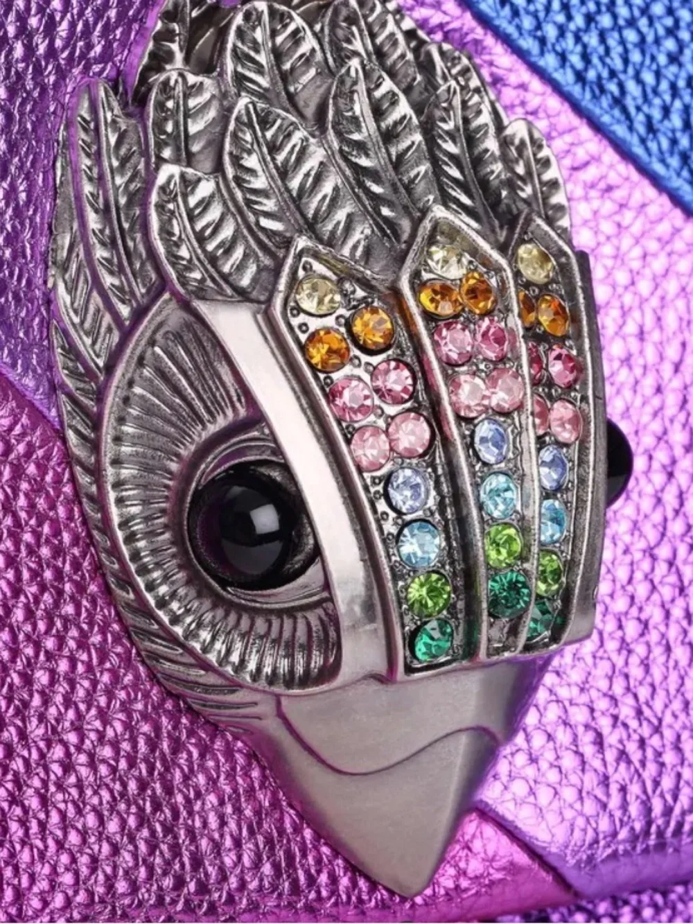 Crystal-Embellished Metallic Purple Bird Brooch - Women Accessories